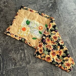 Handmade Vintage Sunflower Floral Bunny Quilted Table Runner Cottagecore Festive